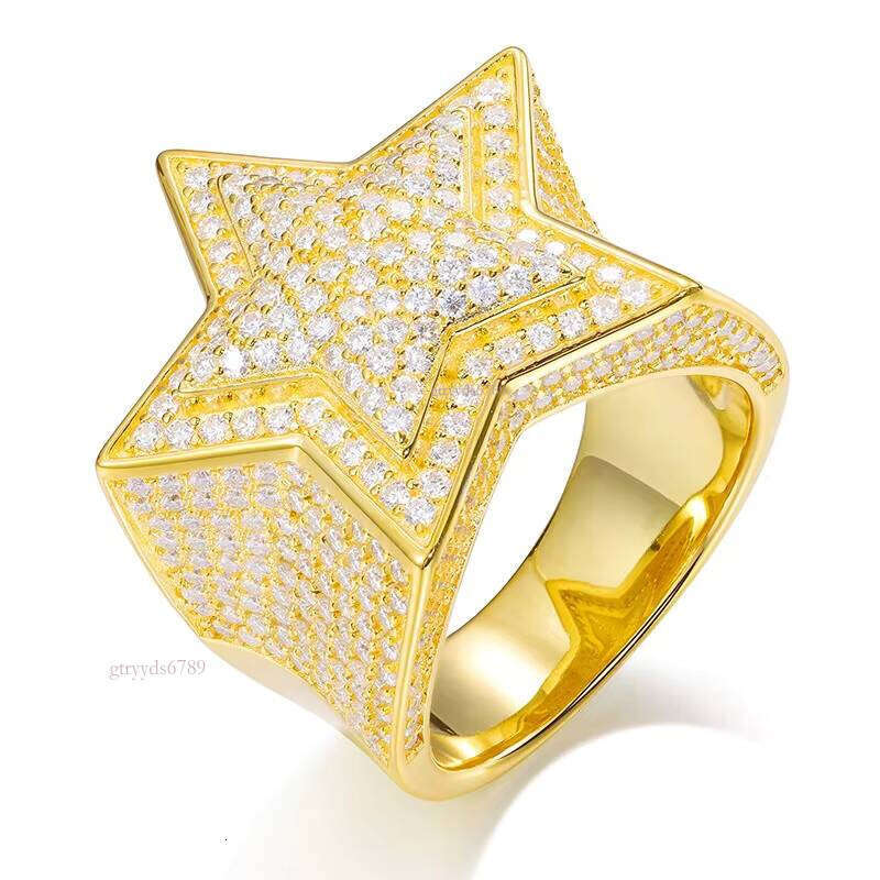 S Pure Silver VVS D Colorful Chrysolite Pentagram Hip-Hop Fashion Jewelry Iced Out Men's Wedding Ring