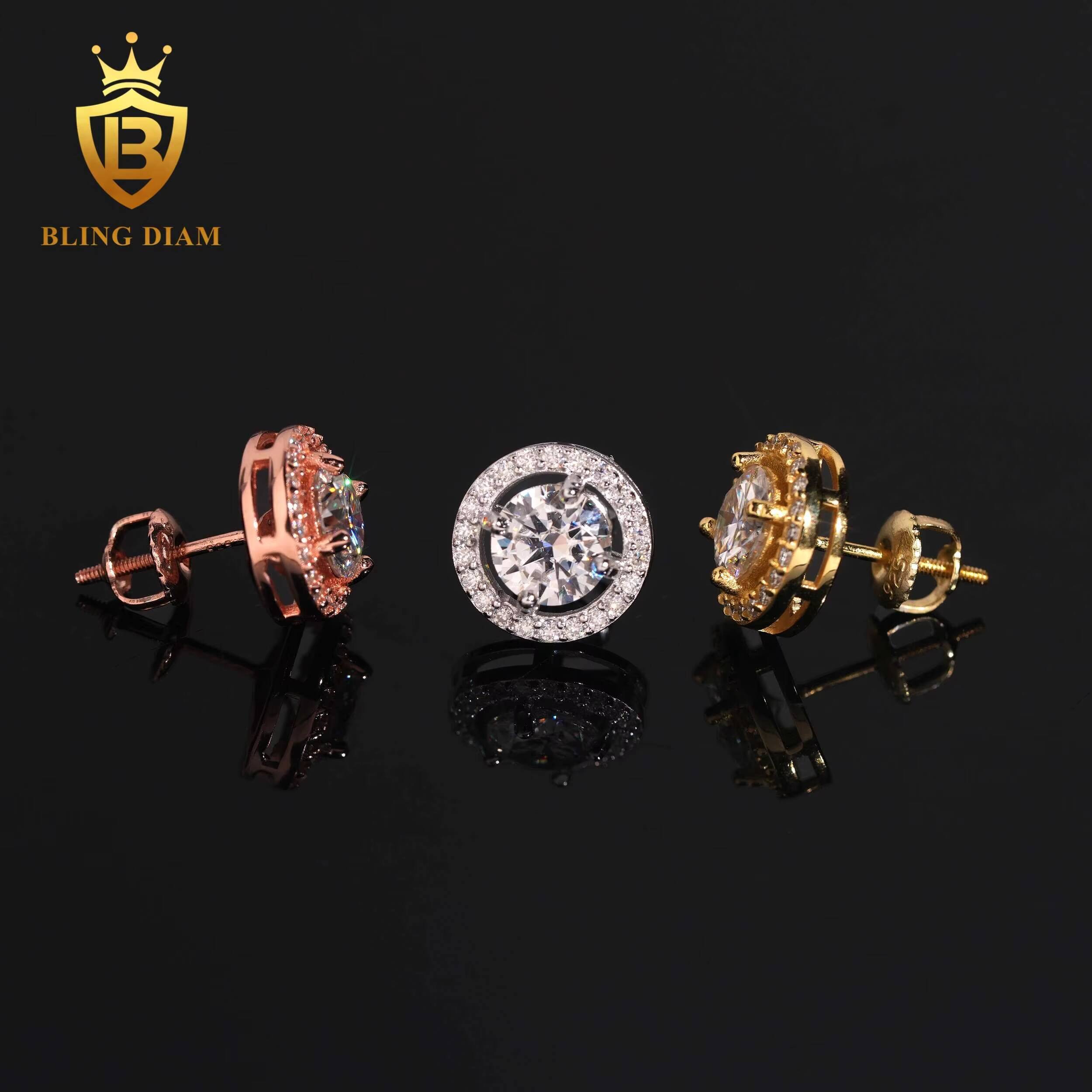 Pass Diamond Tester Fine Jewelry Round Cut 11mm Vvs1 Moissanite 925 Sterling Silver Stud Earrings Set for Men Women