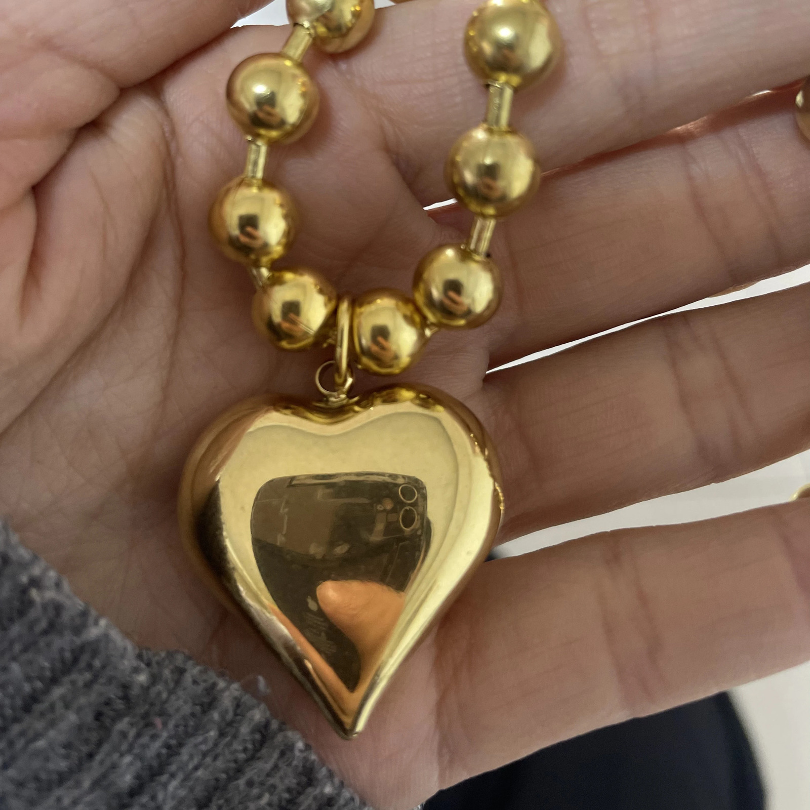 Gothic Gold Heart Pendant Necklace for Women Stainless Steel Beaded Choker Steampunk Jewelry 250807