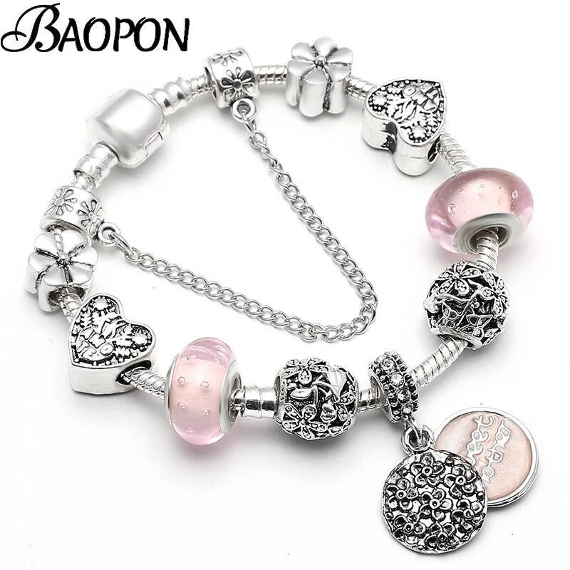 Sier Plated Charm & Bangle With Key Lock Crystal Pendant Ball Bracelet For Women Wedding Valentine's Day Jewelry Gift