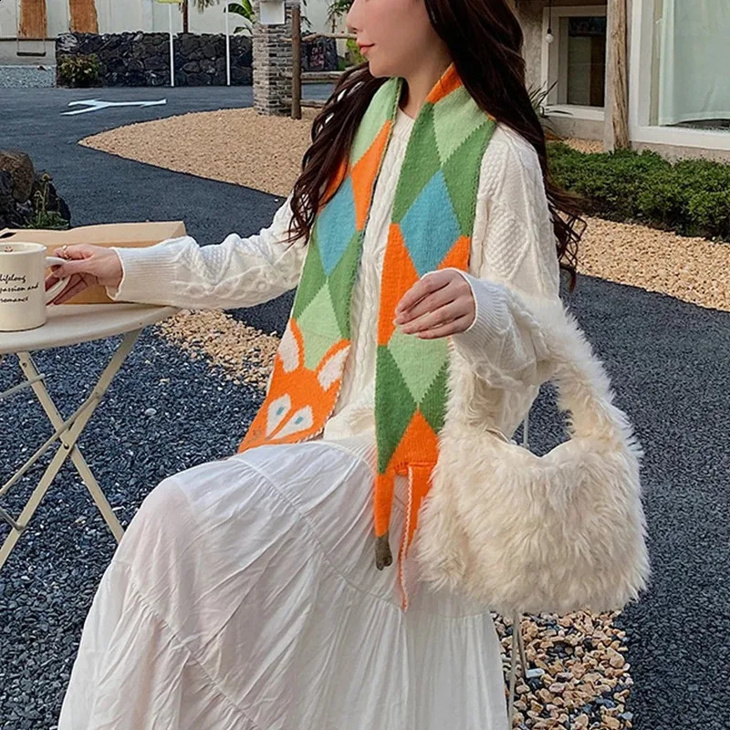 Childrens Cartoon Fox Scarf Mens and Womens Wool Scarf Warm Shawl Animal Scarf Cold Hat Small N Scarf Winter 250812