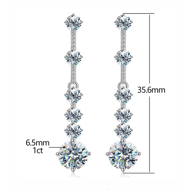 GRA 1CT Moissanite Diamond Unusual Long Hanging Dangle Drop Earring for Women 925 Sterling Silver Wedding Fine Jewelry Set