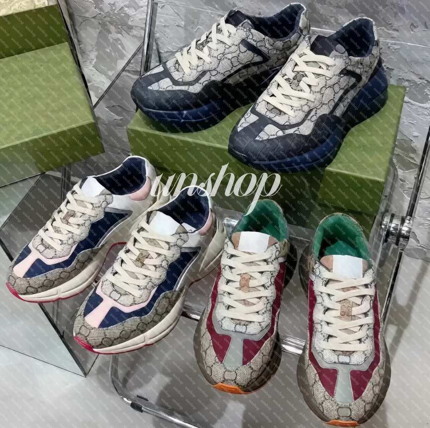 Rhyton Sneakers Designer shoes Multicolor Sneakers Beige Men Trainers Vintage Ladies casual leather Shoes Sneaker size 35-45 shoe