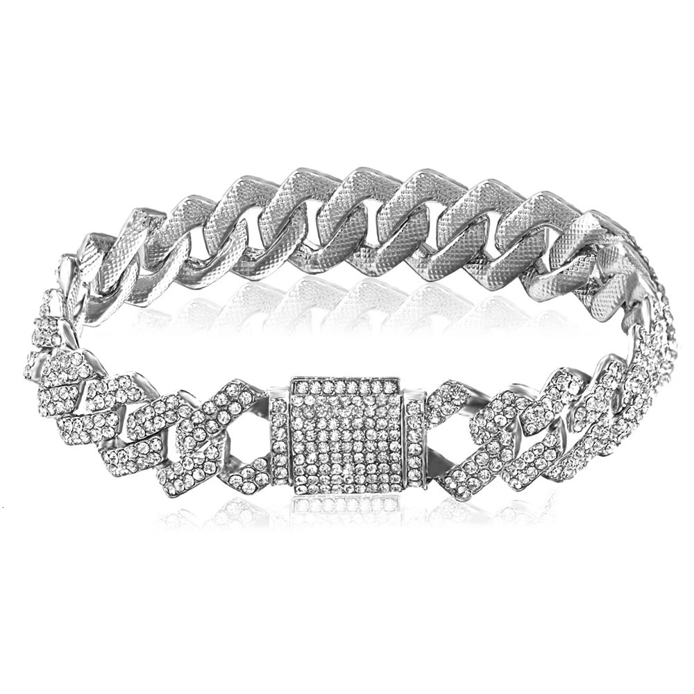 Punk Iced Out 14MM Cuban Anklet Bracelet For Women 2 Row Clustered Rhinestone Prong Miami Cuban Ankle Chain Barefoot Jewelry 250812