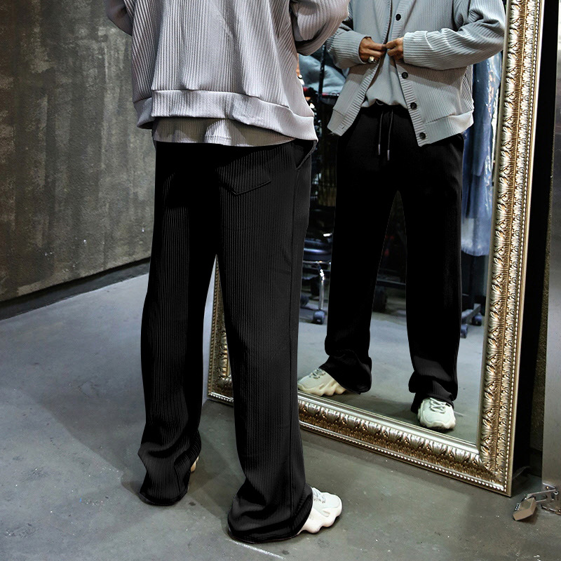 Pants mensSpring and Autumn men's casual trousers: Loose straight-leg pants with a drape, striped high-waisted wide-leg pants European size: S-3X