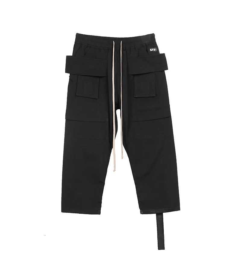 Dark RO Cotton High Street Capri Shorts Mens Double Ring Cargo Work Pants Thin Drift with Multiple Pockets Capri Pants Vintage X250812