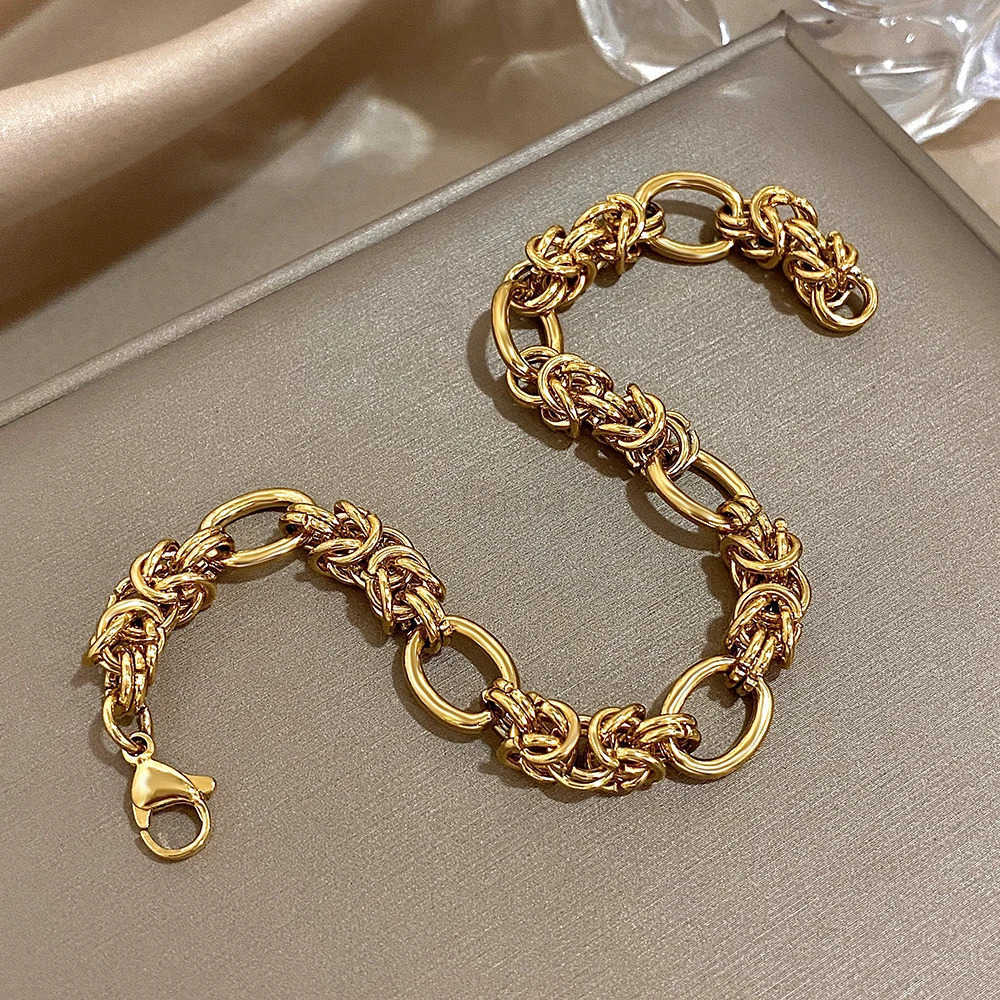 316L Stainless Steel Twisted Bracelets Bangles for Women Trendy Chunky Gold Plated Wrist Chain Bracelet Waterproof Jewelry U250812