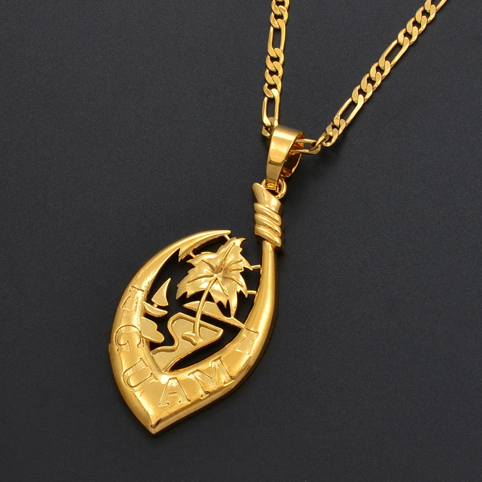 Anniyo Guam Pendant Necklaces for Women Men Gold Color Micronesia Ethnic Jewelry Party Item #215206 250807