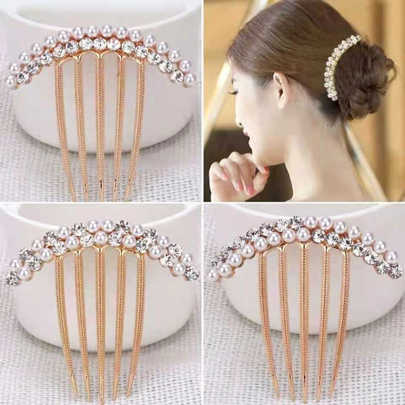 5 Teeth Hair Side Combs Pearl Crystal Hairpin Comb Wedding Bridal Claw Accessory 250804