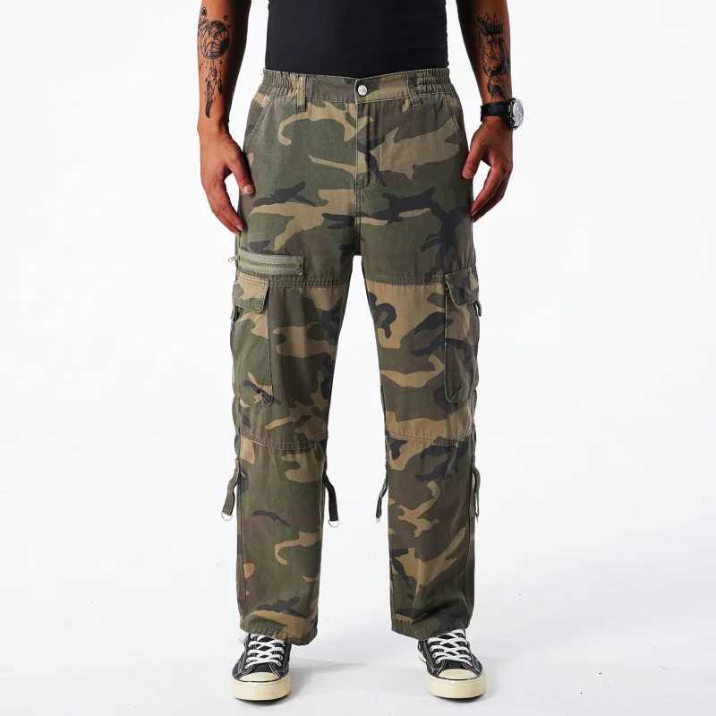 Mens Pure Cotton Wear-resistant Camouflage Cargo Pants Loose Tactical Work Sports Hiking Outdoor Multi-pocket Casual Pants W250812