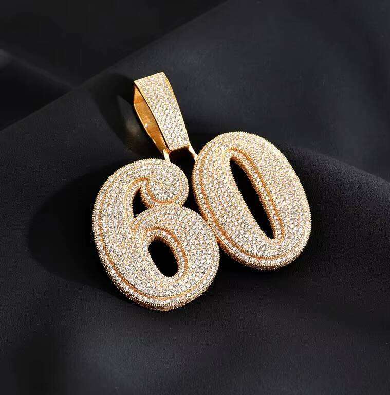 Hiphop Sterling Sier Gold Plated VVS Silicon Stone Number Letter Name Iced Out Pendant