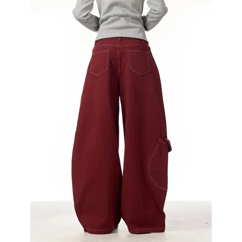 Jeans Women Red Vintage High Waisted Straight Denim Trouser Y2K 90s Hip hop American Streetwear Wide Leg Classic Denim Pants 250811
