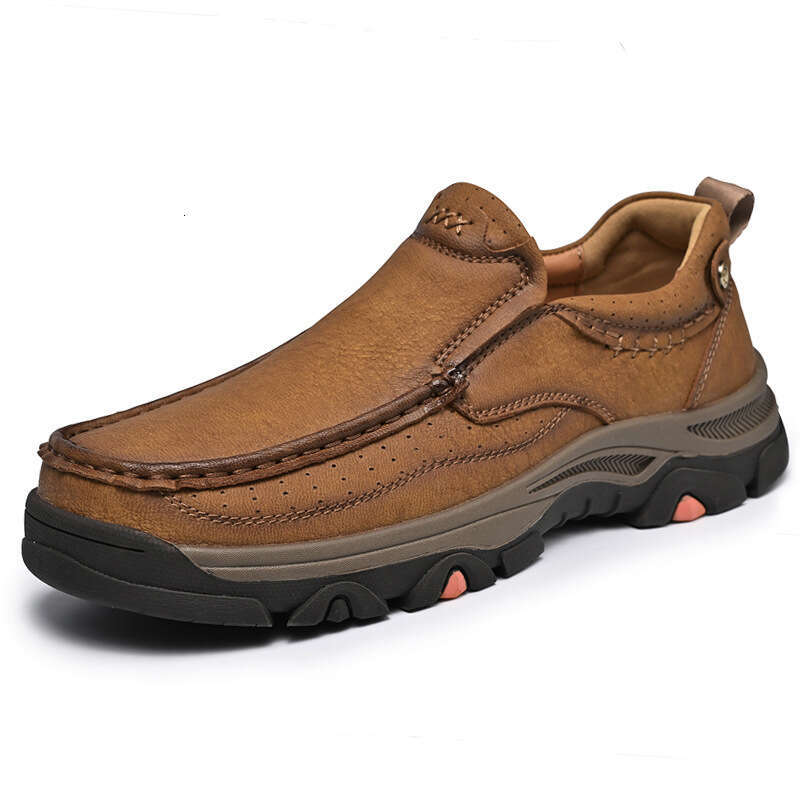 Men's Thick-Soled Wear-Resistant Outdoor Hiking Loafers Slip-On Casual Leather Shoes