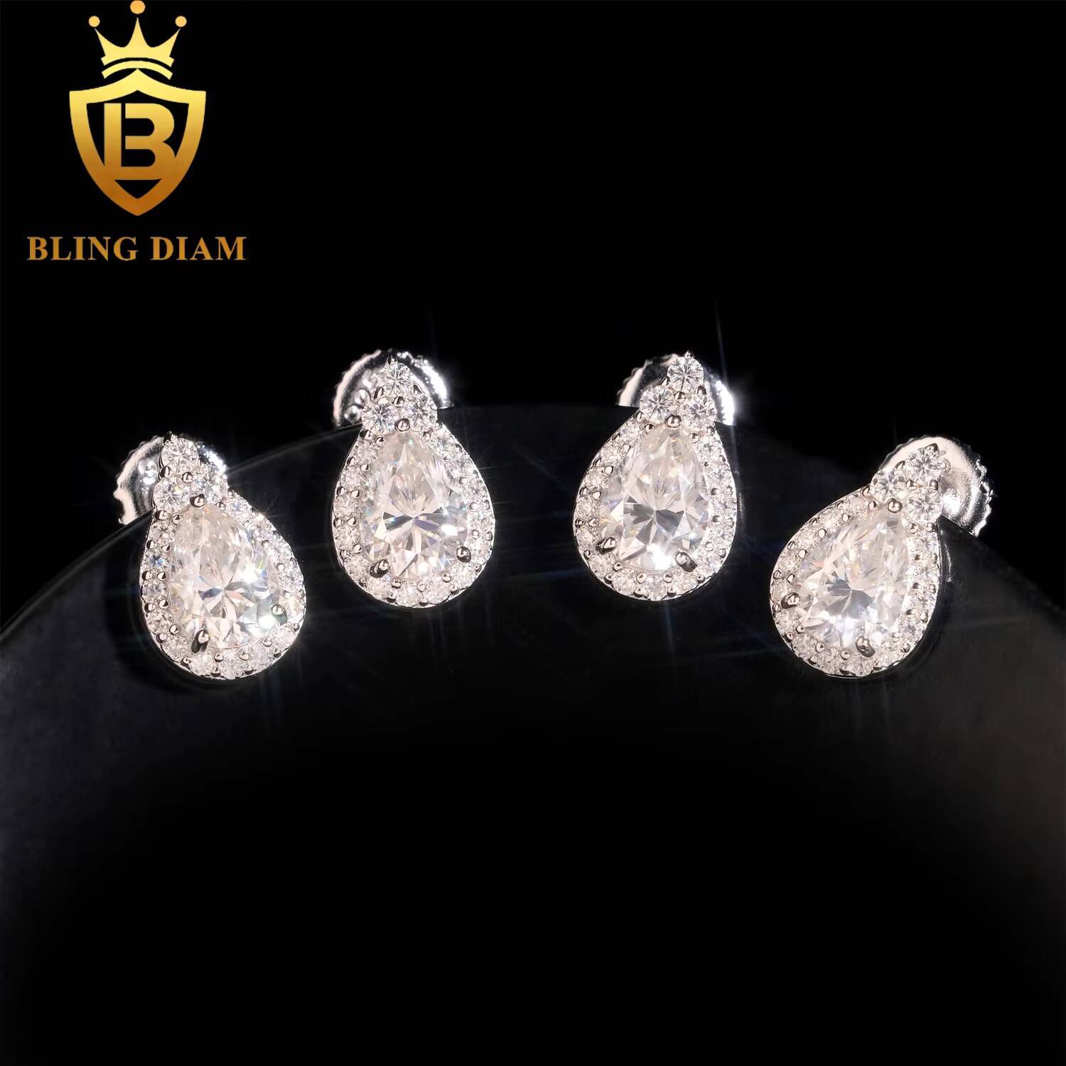 Women Jewelry 925 Sterling Silver Pear Shape Drop Earrings Studs Necklace Set Vvs Moissanite Lab Grown Diamond