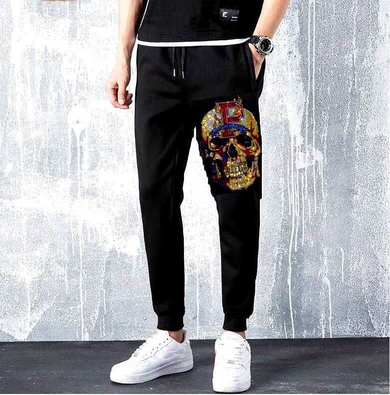 Sweatpants Men Skull Pants Fashion Joggers Men Casual Rhinestones Fitness Track Sweat Trousers W250812
