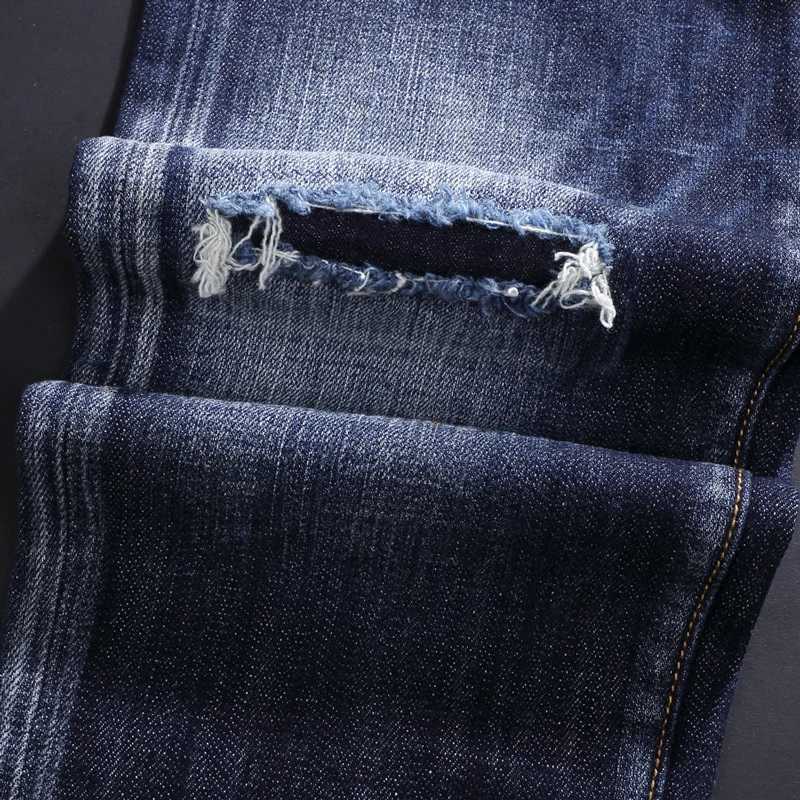 High Street Mens Split Style Jeans High-Quality Retro Blue Elastic Tight Jeans Mens Embroidery Designer Hip-Hop Brand Pants X250812