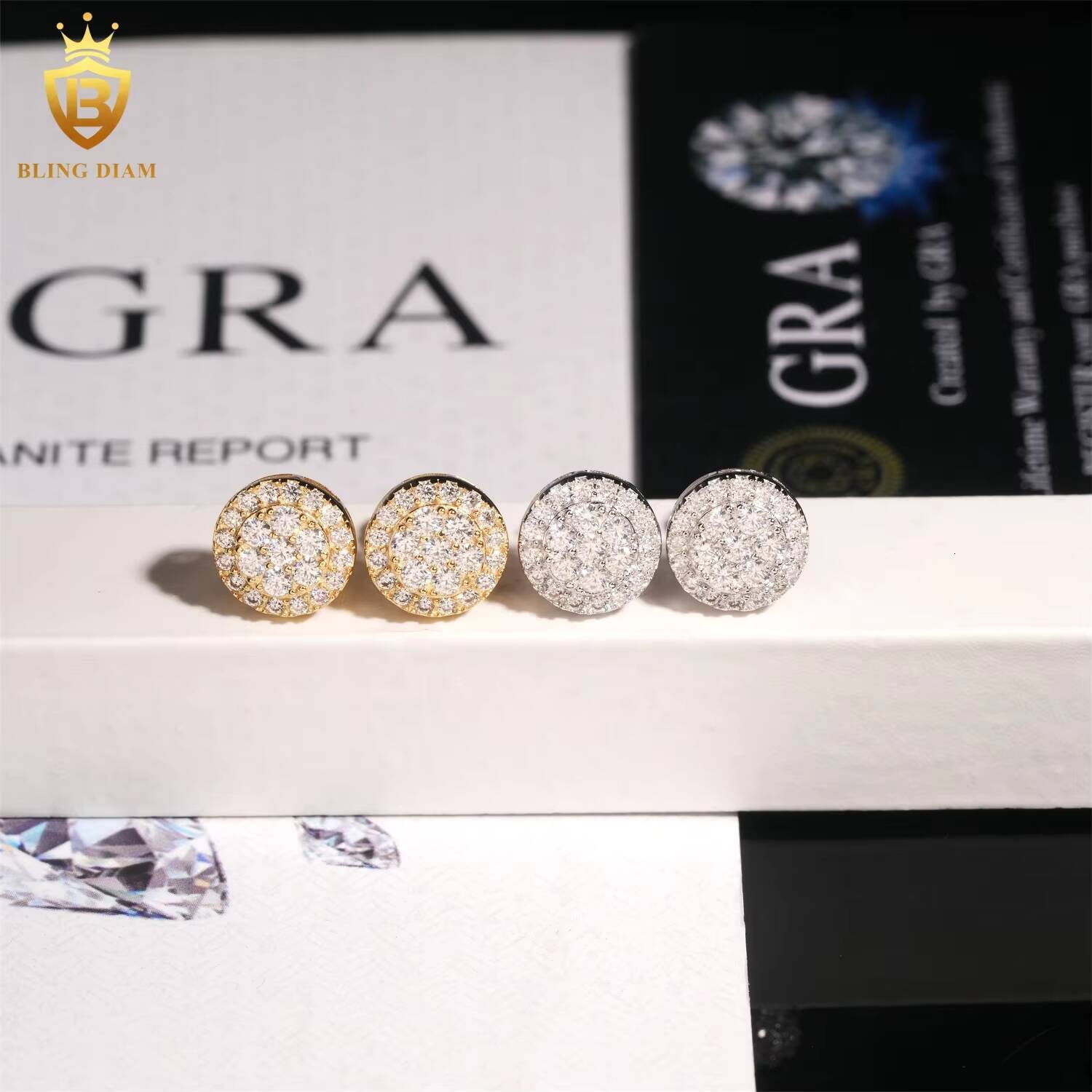 Pass Diamond Tester VVS Moissanite Iced Out Hip Hop 925 Sterling Silver Stud Earrings