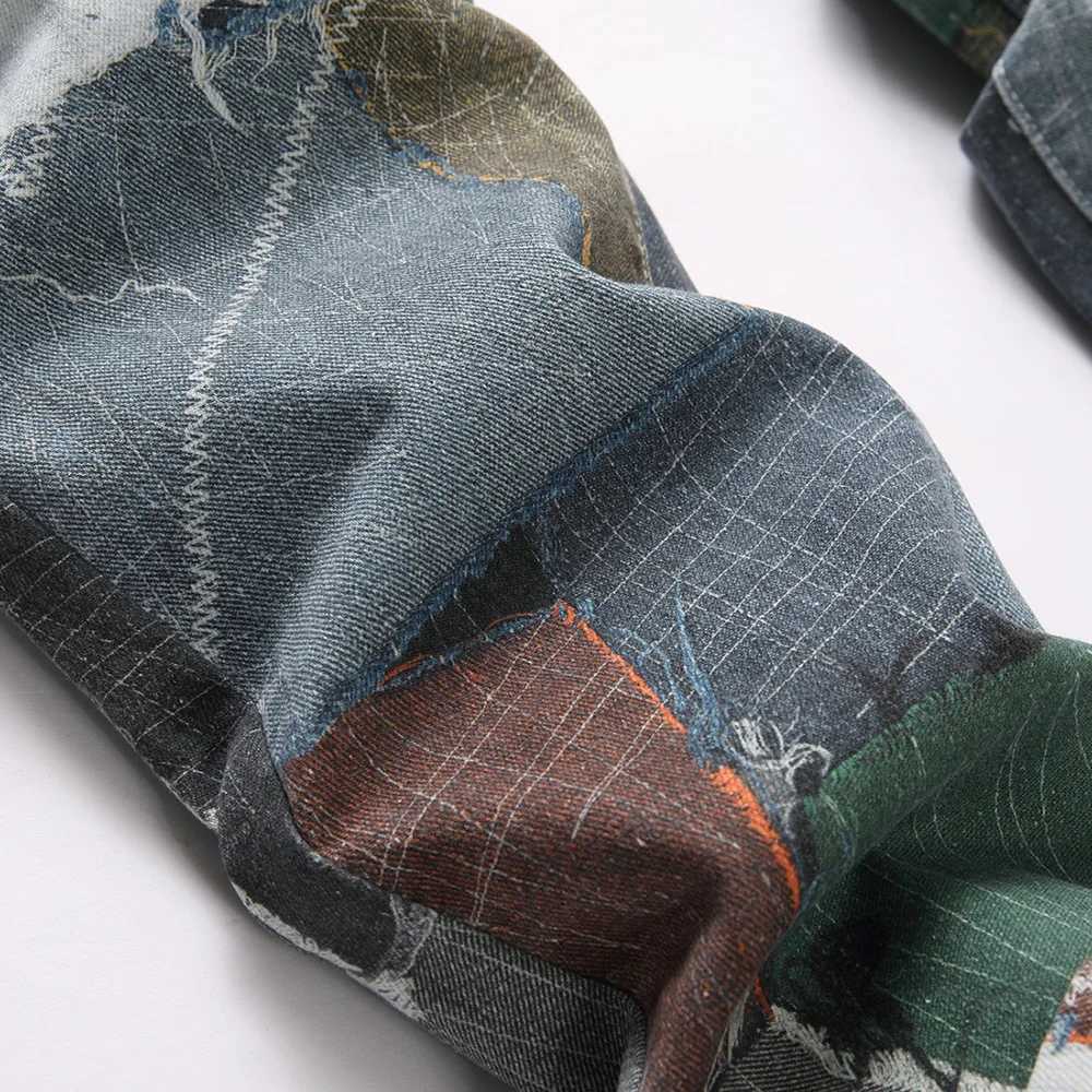 3D Printed Denim Jeans Fashion Patchwork Colored Painted Pants Cotton Slim Straight Trousers X250812
