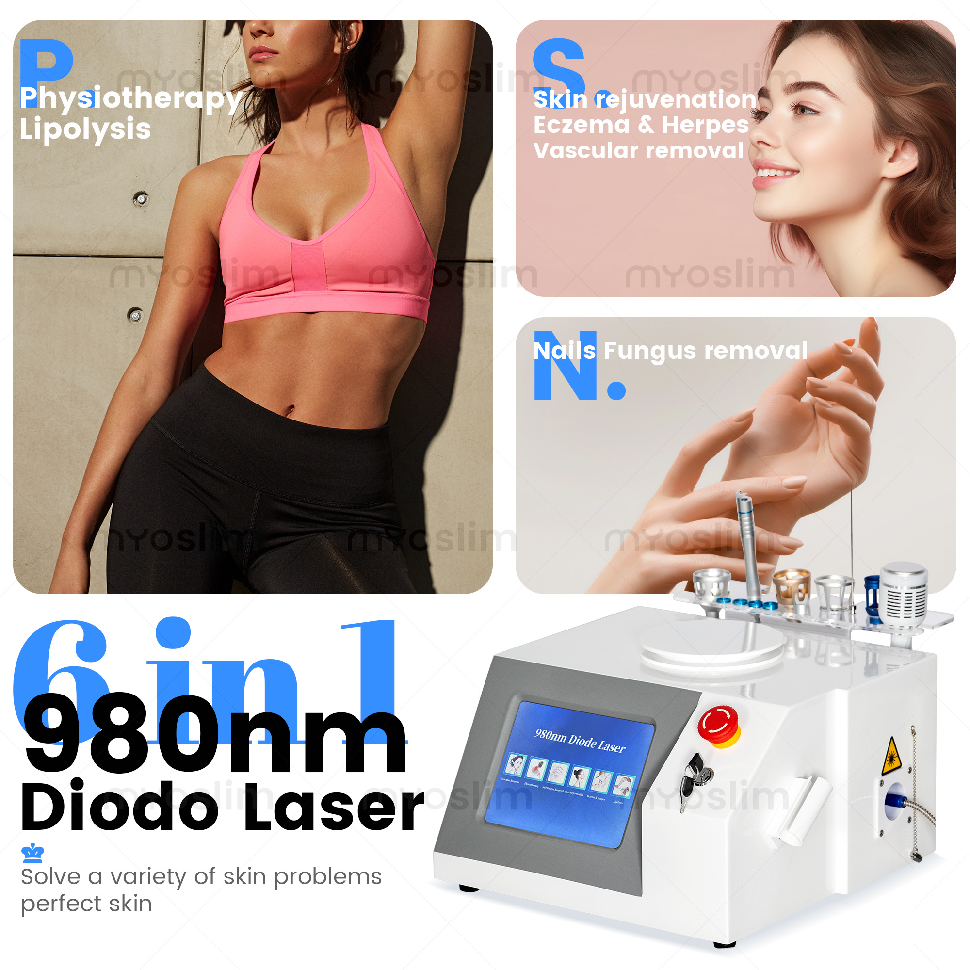 Painless 980nm Diode Laser Device For Red Vein Removal, Nail Fungus, Body Slimming, Skin Firming, Eczema Relief In Beauty Spa Clinics