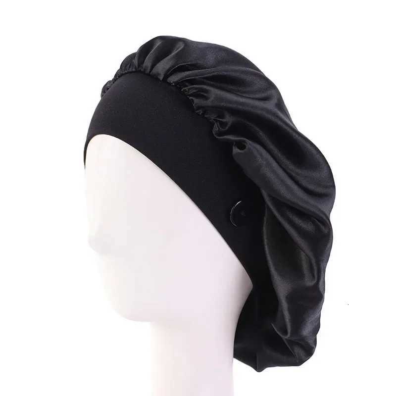Women Satin Sleep Night Cap With Button Head Cover Bonnet Wash Hat African Hair Care Turban Headcover Beanie Bandana XJ250812
