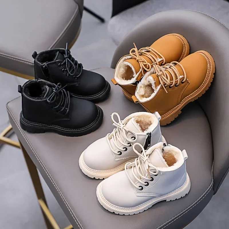 2024 Autumn Winter Boots for Kids Leather Shoes Thickened Warm Girl Snow Boots Cotton Shoes for Boys Sneakers XJ250812