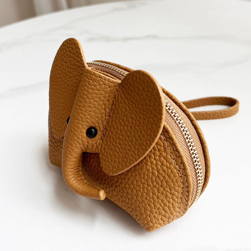 New Pendant Women Key Creative Card Holder Genuine Leather Little Elephant Coin Purse Zipper Hand Twist Lipstick Storage Bag