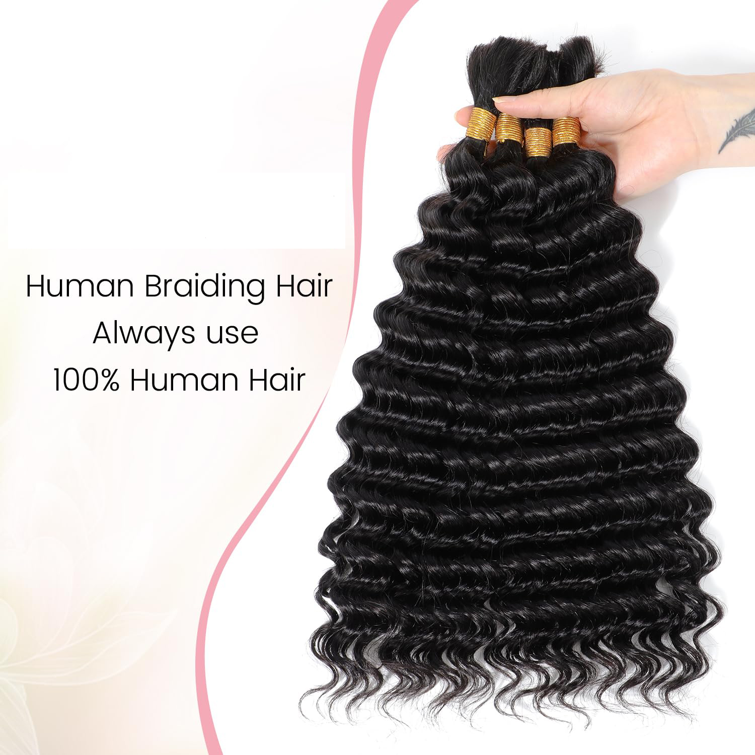 Human Braiding Hair Deep Wave Bulk Curly Human Hair for Braiding, Boho Box Braids/Locs/Twist Goddess Gypsy 100% Unprocessed Virgin Human Hair 18 Inch