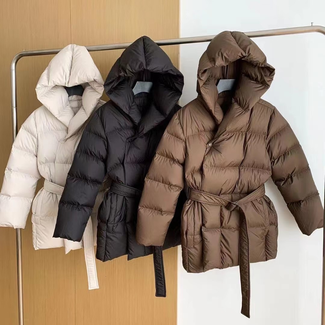 Jiangnan Style 2024 Winter New Short Waist-Cinching Hooded Down Jacket for Women White Duck Down Belted Slimming Coat for Women 241122