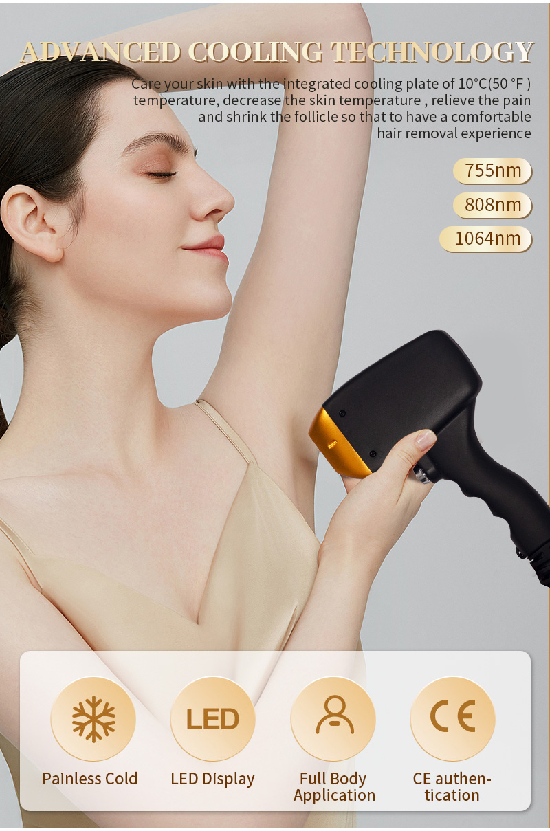 Latest Diode Laser Hair Removal Device Triple Wavelength Painless and Permanent 808nm+1064nm+755nm