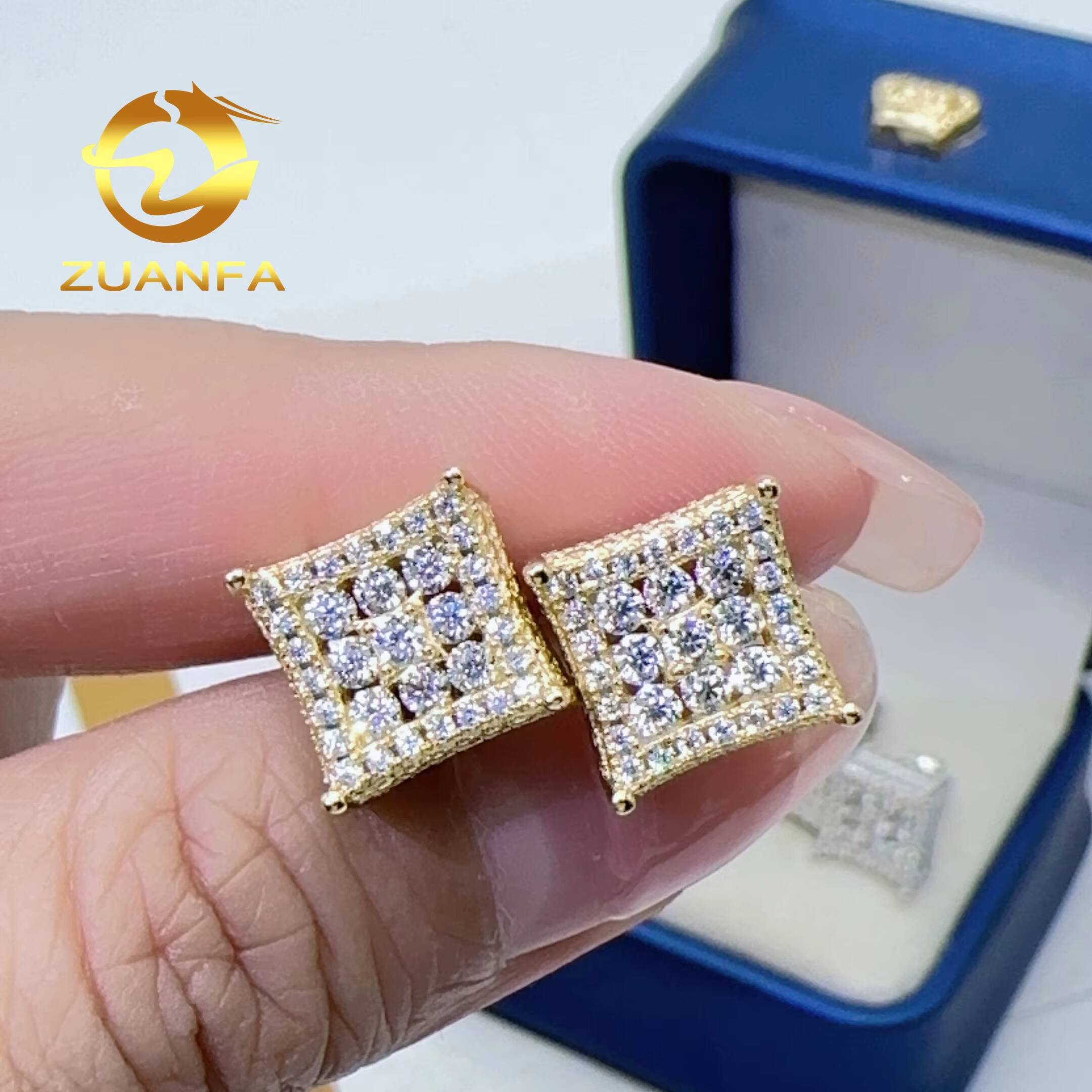 Hiphop Stud Earrings Sterling for Women Silver Moissanite Earrings Pass Diamond test Iced Out Moissanite Screw Back Earring