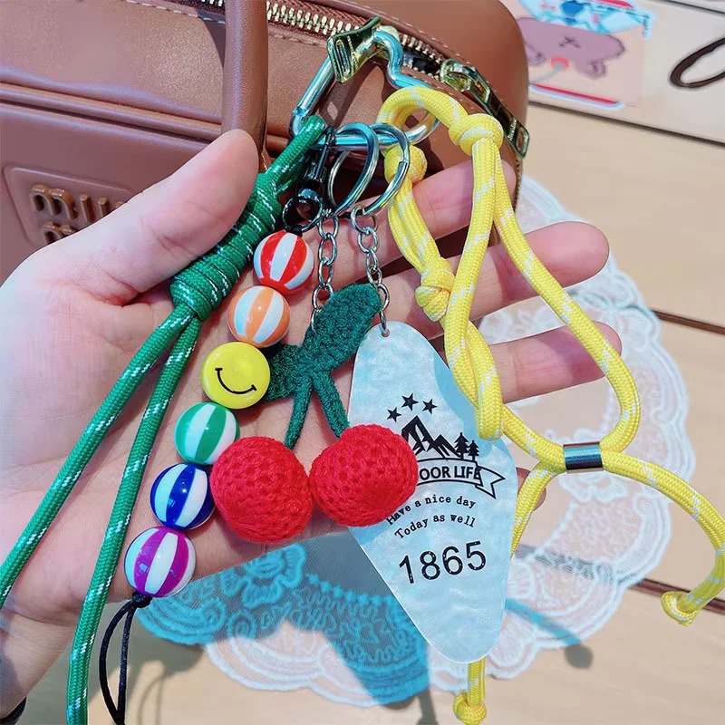Braided Rope Bag Pendant Keychain Knitting Pendant Ruths Same Style Cherry Pendant Suitable for Phone Bag Accessories 250811