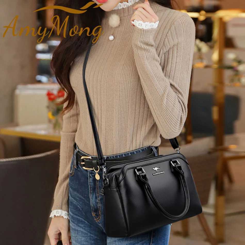 Multi-Pocket Handbag Purses Genuine Cowhide Leather Shoulder Bag Designer Crossbody Messenger Bag Elegant Tote for Women Z250812