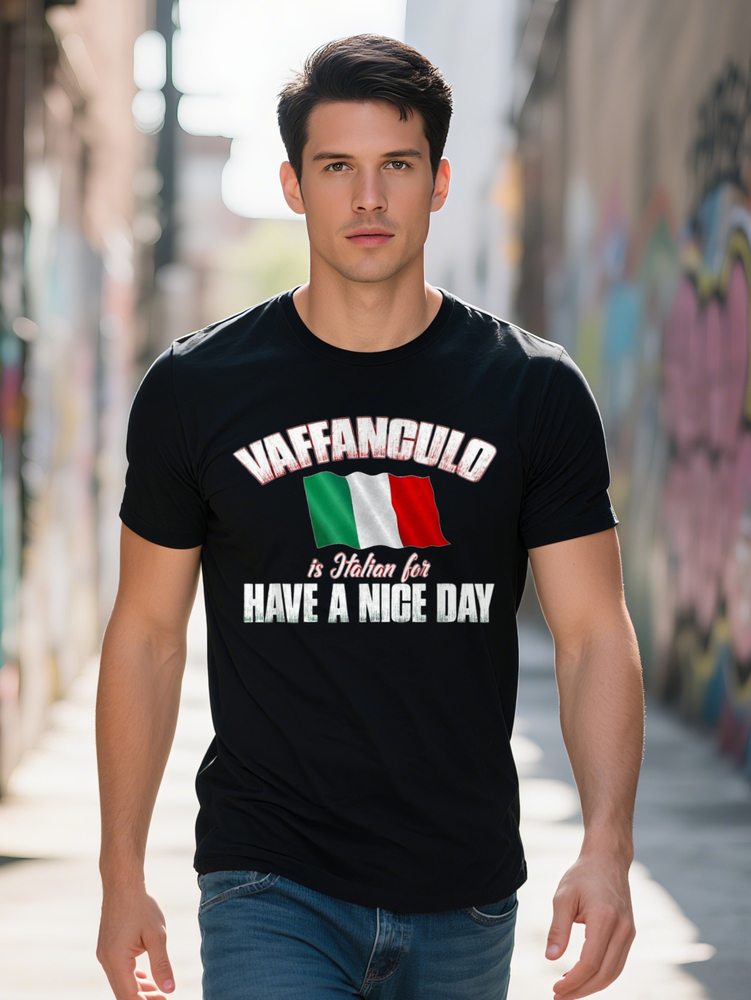 Men s Plus Size Have A Nice Day Italian Flag T-Shirt Lightweight Breathable Cotton Casual Sportswear Black with