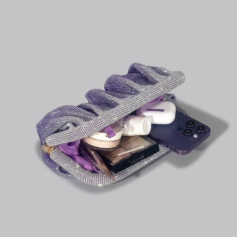 Shinny Ruched Rhinestone Clucth For Women Designer Gradient Love Hearts Pattern Evening Bag Fashion Party Female Purse 2023