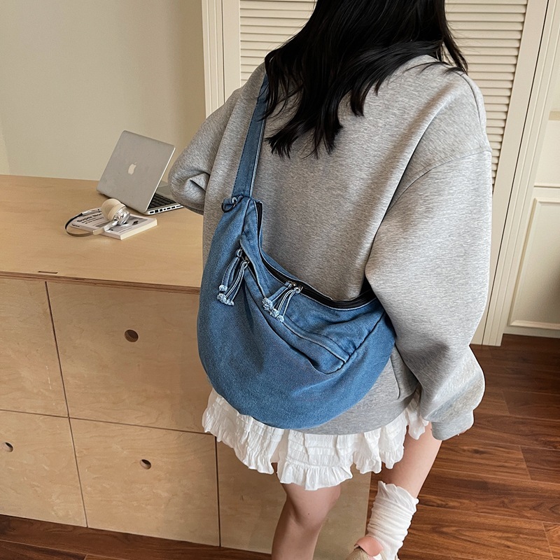 Denim New Fashion Versatile Shoulder Crossbody Large Capacity Commuter Handbag Dumpling Bag