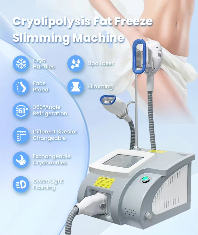 Cryotherapy Cellulite Reduction Slimming Criolipolisis Cryolipolysis Fat Freezing Machine with 3 Cryo Handle for Weight Loss and Double Chin Removal