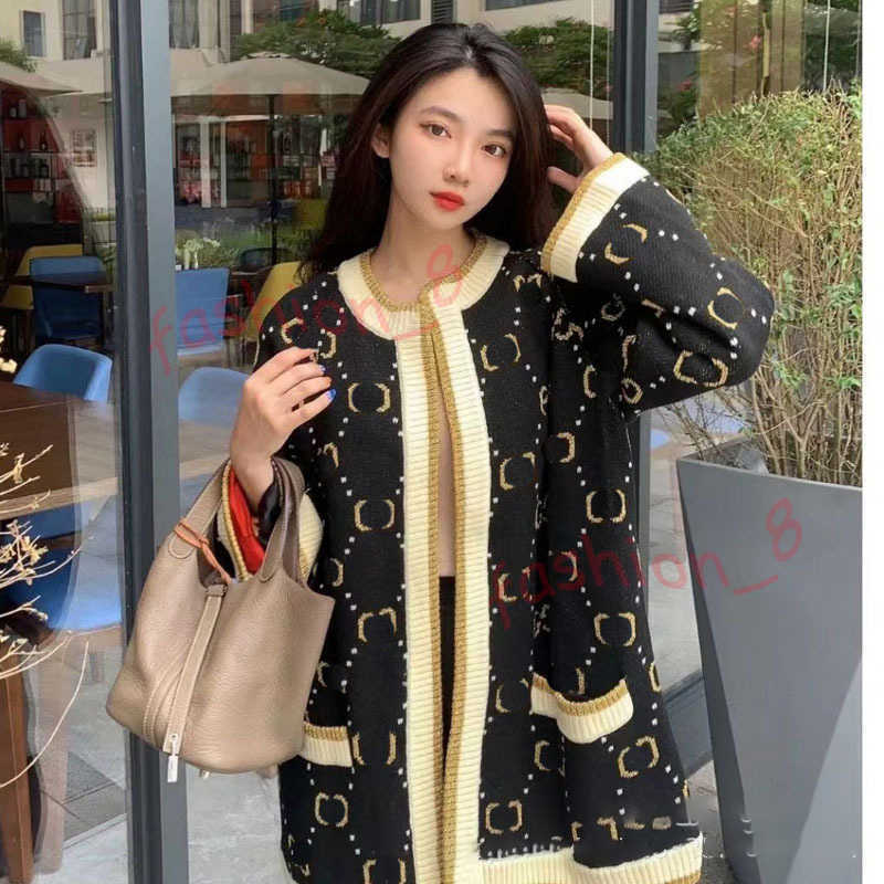 Designer Women's Sweaters mirror quality Brand Gold Thread Letter Jacquard Silk Lined Printed Knitted Cardigan New Loose Elegant Versatile Jacket