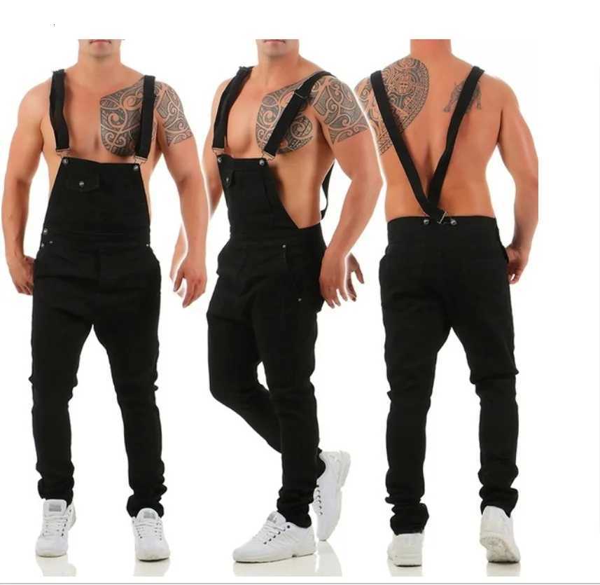 Men Jeans Jumpsuits Denim Pencil Pants Overalls Solid One Piece Washing Cargo Pockets Mid Waist Streetwear Ankle Length Slim X250812