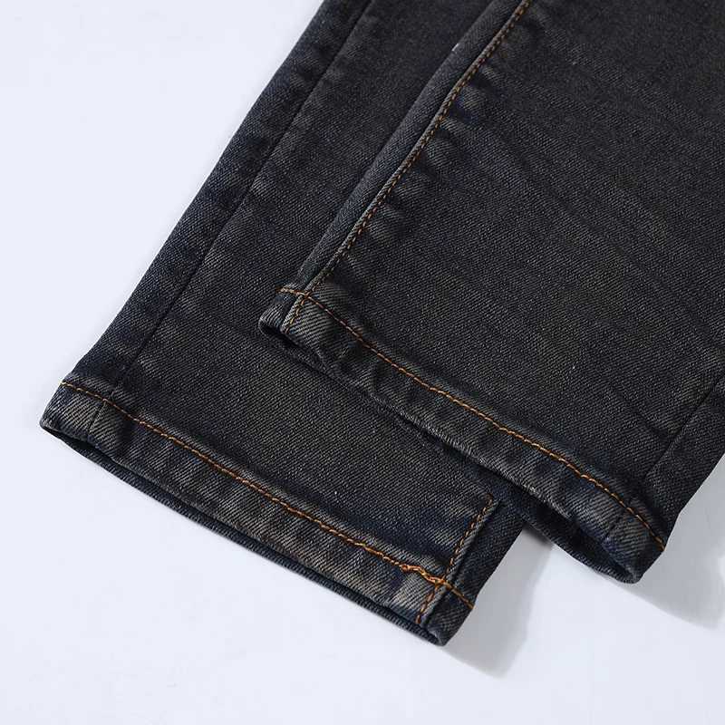 2ke New High-Quality Jeans With Stretch Slim Fit Perforated Patch Washed Deep Blue Jeans Designer High Street Hip-Ho X250812