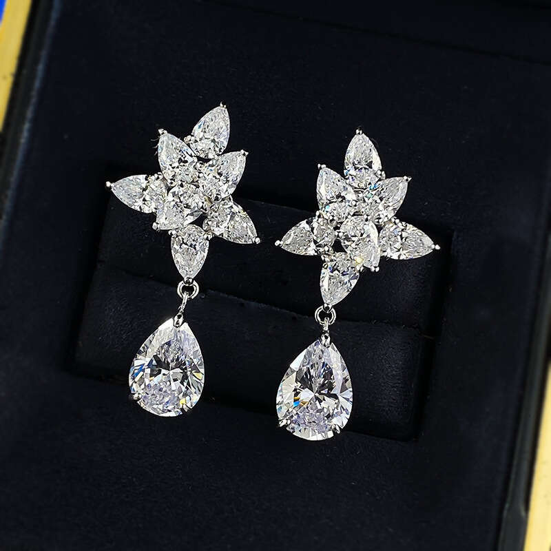 Mujing Jewelry S Sier Elegant Crown Bride 8*11mm Water Drop Pear-shaped Earrings Fashion Evening Style