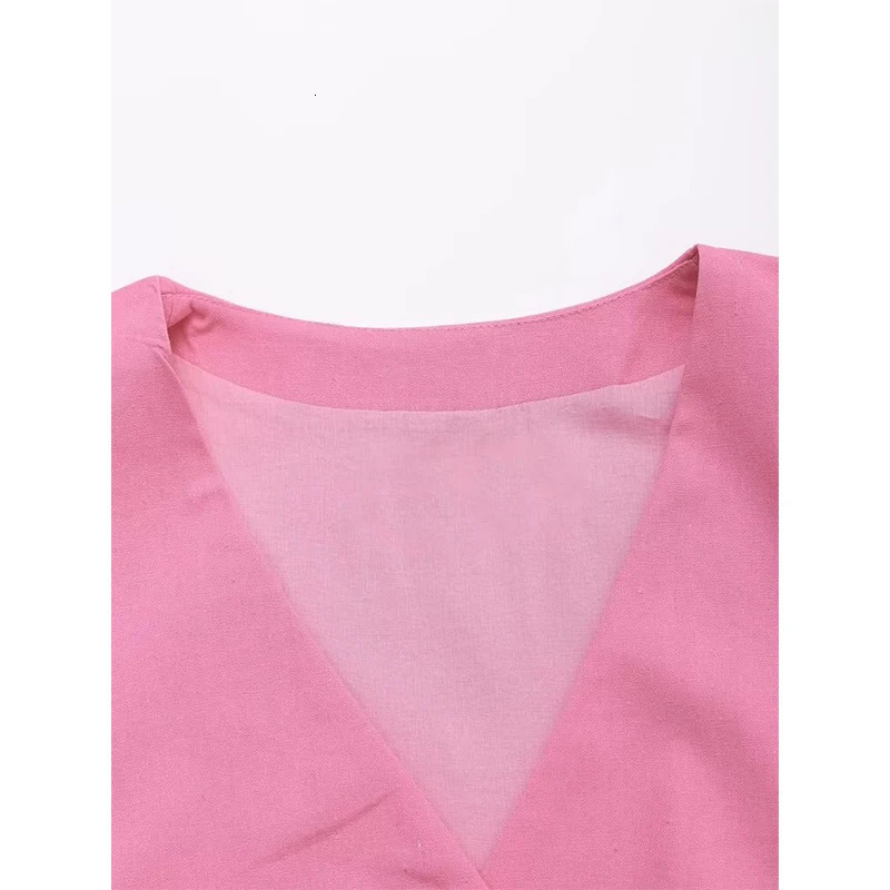 YENKYE Women Pink Side Slit Vest Sleeveless V Neck Single Breasted Female Summer Crop Top High Street 250805