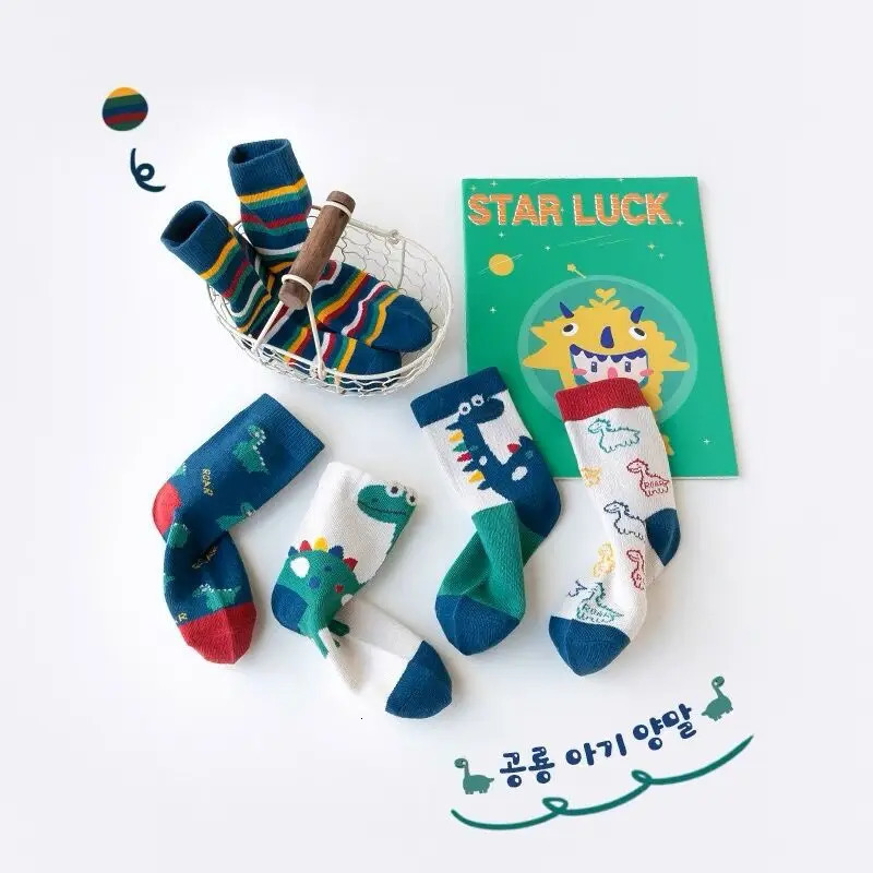 5 Pairs Autumn Winter Style Childrens Socks Midhigh Long Dinosaur Cartoon n Boys Girls Baby Wholesale 250812