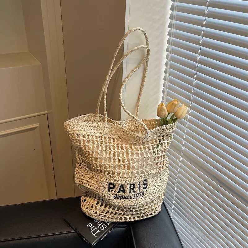 Woven Shoulder Bag Women Hollow Straw Womens Shoulder Bags Fashion Letter Embroidery Handbag Lady Large Capacity Beach Bags Z250812