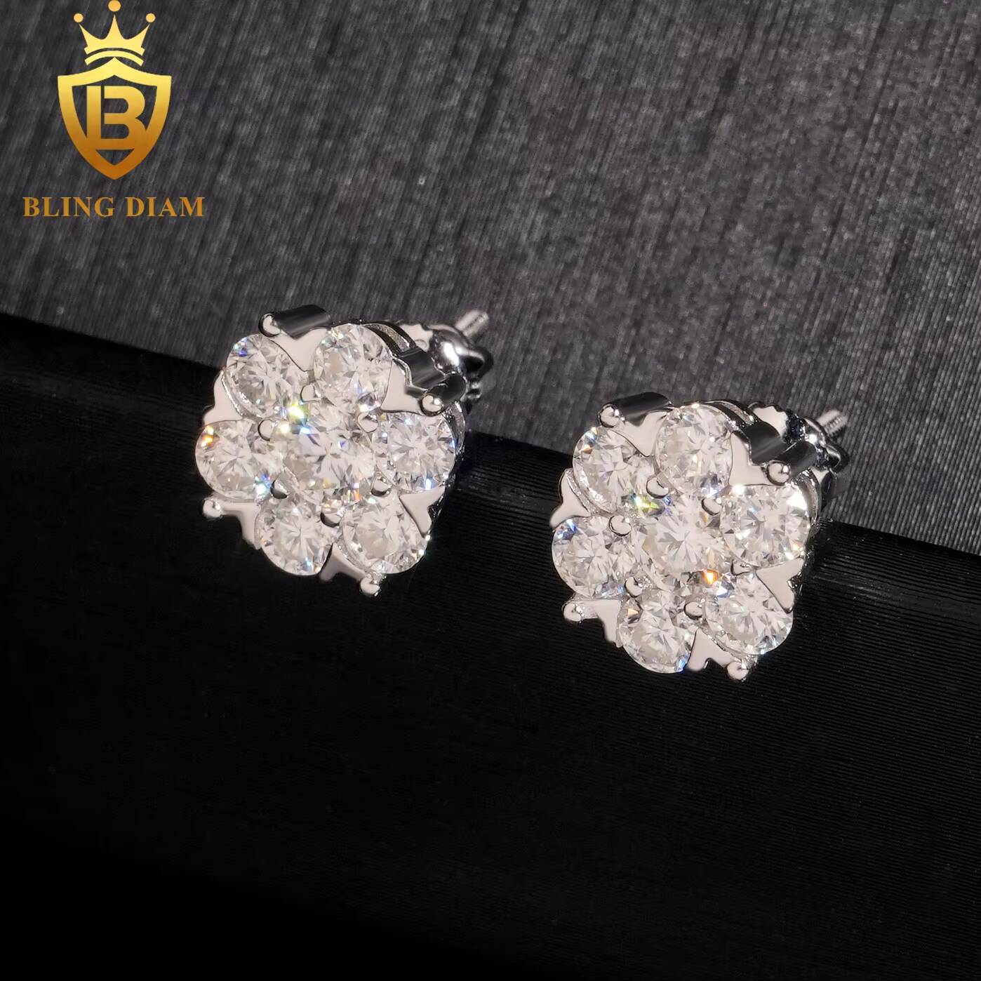Ready to Ship 2025 Trendy Jewelry 925 Sterling Silver Vvs Moissanite Diamond White Big Flower Earrings Cluster for Women Men