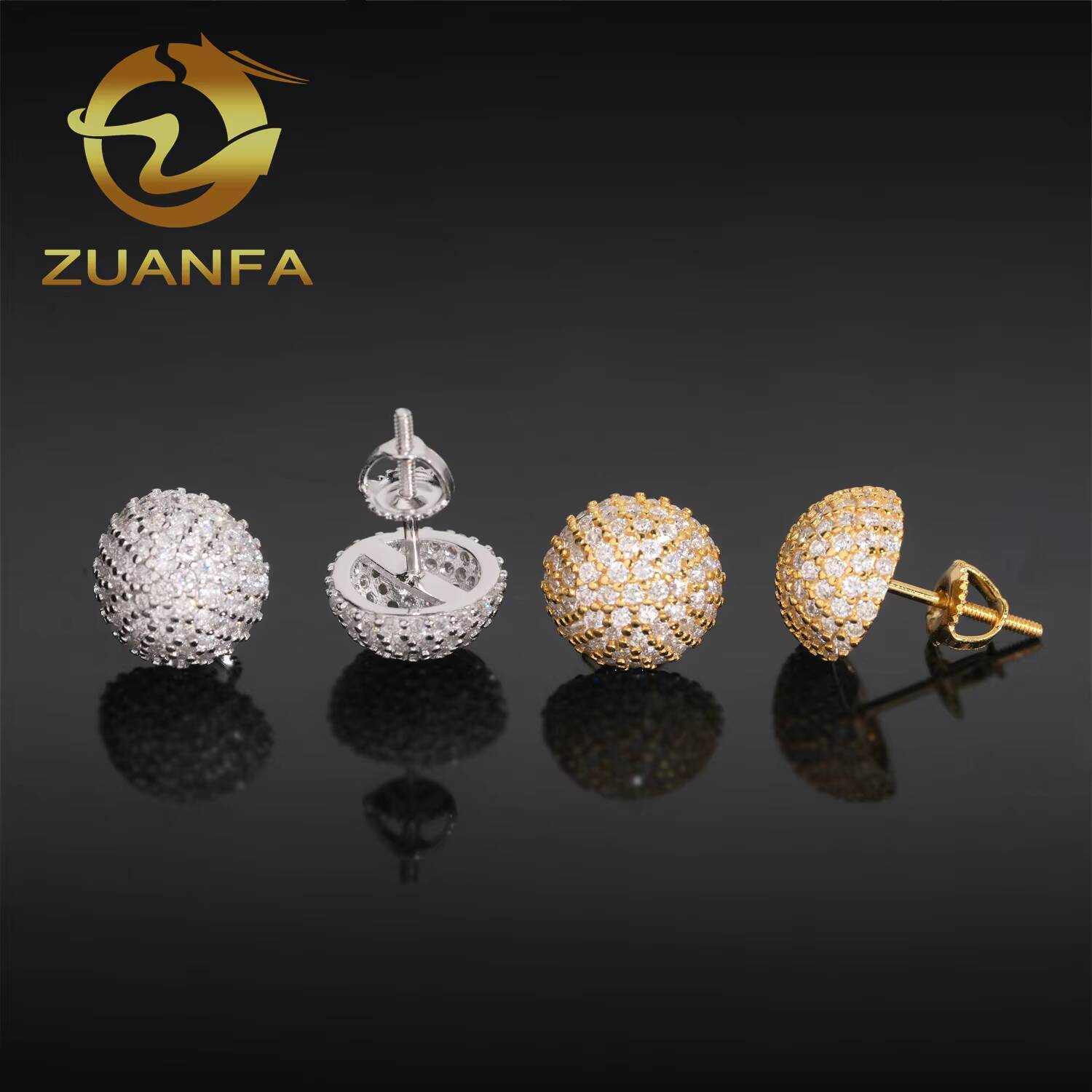 Wholesale VVS Half Ball Moissanite Earrings Screw Back Iced Out Stud Earrings 925 Silver Hip Hop Earrings Pass Diamond Tester