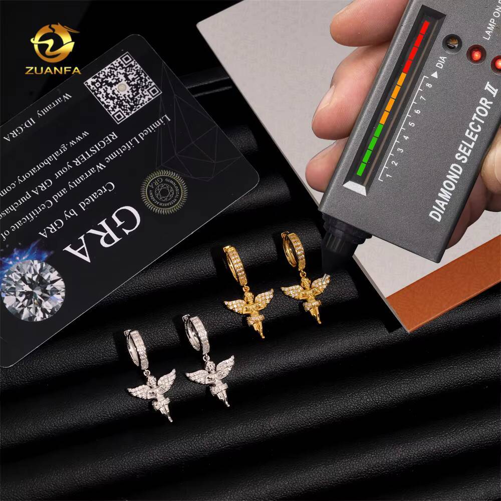 Fashion Dancing Angel Moissanite Hanging Earrings Solid 925 Sterling Silver Iced Out Moissanite Screw Back Earrings
