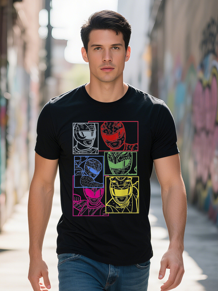 Men s Power Rangers Graphic T-Shirt Black Cotton Soft Breathable Short Sleeve Casual Fit Perfect for Summer and Winter