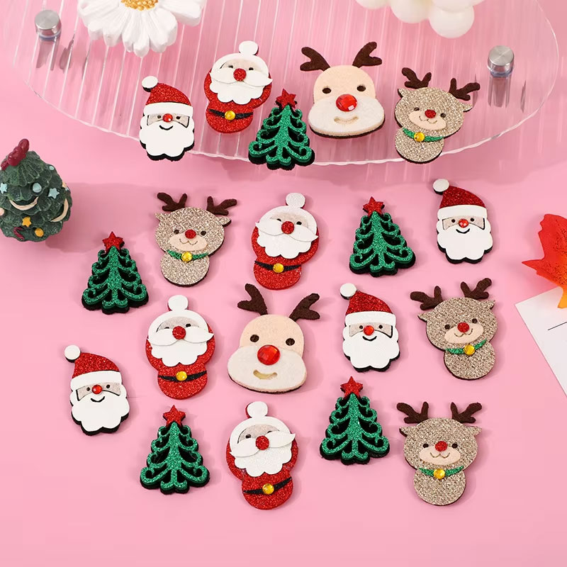 30Pcs Christmas Santa Claus Deer Head Hat Padded Applique For Hair Clip Accessories Hats Bag Decoration Patches