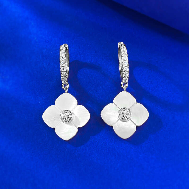 Mujing Jewelry S Sier Live New Pink Mother-of-Pearl Four-Leaf Clover Multicolor Earrings Ins Style Light High-End Feel