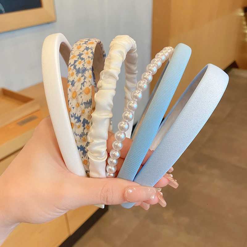 2022 New Gauze Pearl Flower Blue Face Wash Band Retro Womens Fashion Hair Hoop Band Wash Face Hair Accessories X250812